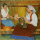 Al-Telaio-Antonio-Mura-1902-1972 - Quadro con due giovani donne intente alla tessitura