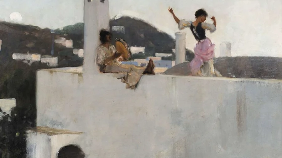 Capri Girl on a Rooftop” di John Singer Sargent - 1878 - Due giovani ragazze capresi suonano e danzano su un tetto