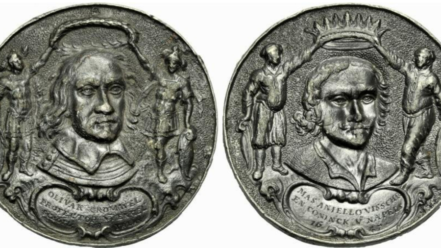 Cromwell e Masaniello commemorati in una medaglia olandese XVII Sec.